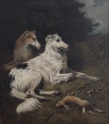 JOHN EMMS (1843-1912), Waiting for Master - Borzoi with a Hare, oil on canvas, signed, framed.