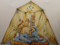 ANTHONY GREEN RA, The Tent, print, over two pages, signed in pencil and dated '89, unframed.