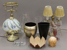 A quantity of various lamps, glassware, etc.