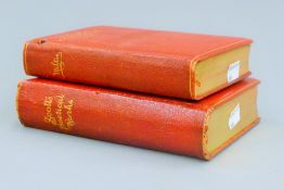 Two red leather books, The Poetical Works of John Milton and The Poetical Works of Sir Walter Scott.