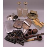 A small quantity of silver, including a hand mirror, a cigarette case,