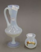 A Murano opaline jug and a small vase. The former 21.5 cm high.