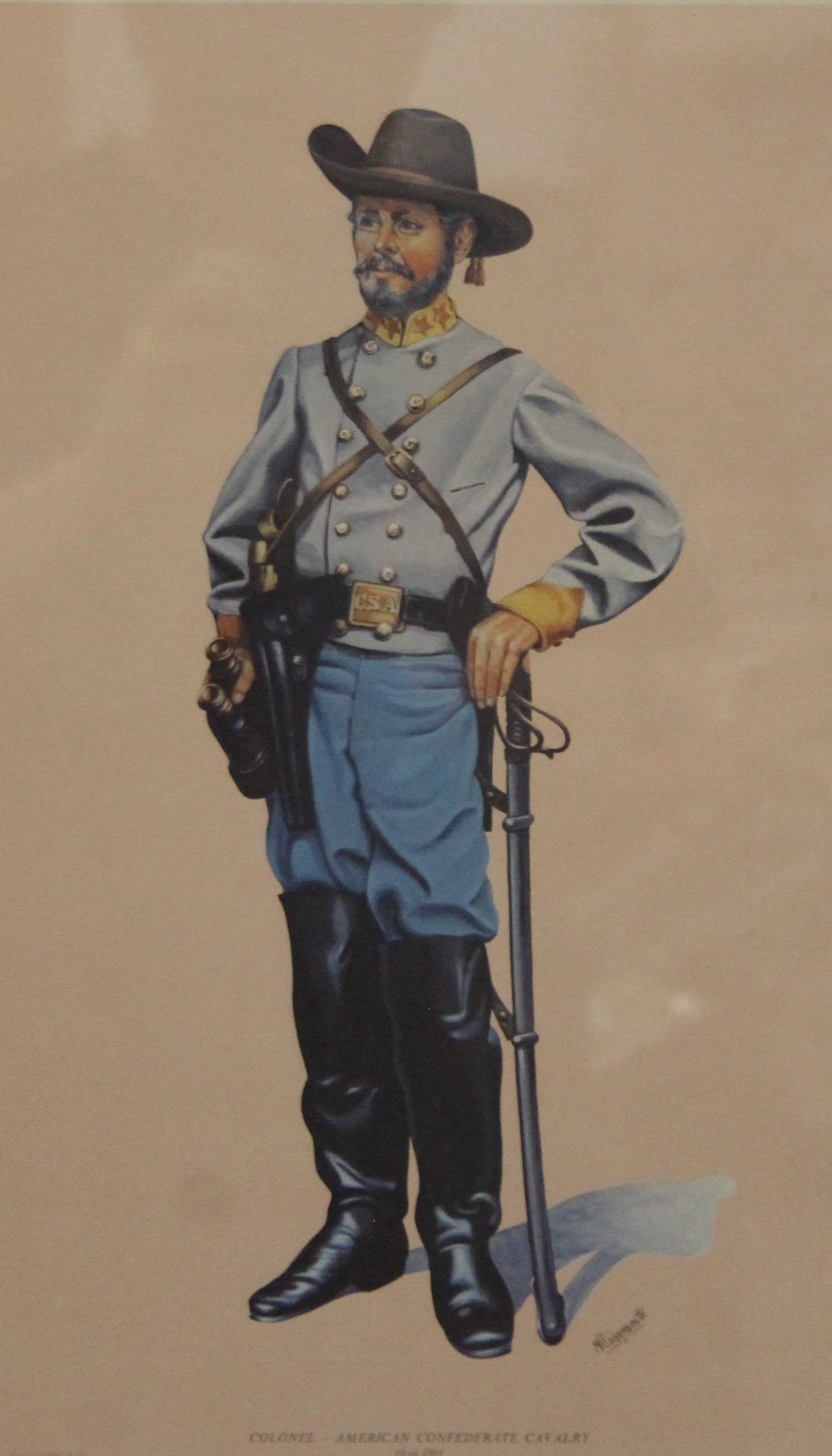 Confederate Colonel print by M Greensmith, framed and glazed. 27 x 45 cm.