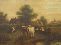 VICTORIAN SCHOOL, Cattle in a Landscape, oil on canvas, framed. 67.5 x 50 cm.