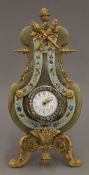 An enamel ormolu and alabaster strut clock. 30 cm high.