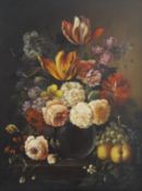 WILLEM ROEDIG (died 1922) Dutch, A Still Life of Flowers in a Blue Vase, oil on panel, signed,