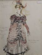 A Theatre Costume Design watercolour, with annotations for 'The Prince Regent, The Royal Pavilion,