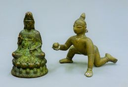 A small Chinese bronze deity and a small Indian bronze deity. The former 9.5 cm high.