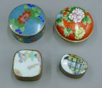 Two Chinese cloisonne boxes and two Chinese porcelain mounted boxes.