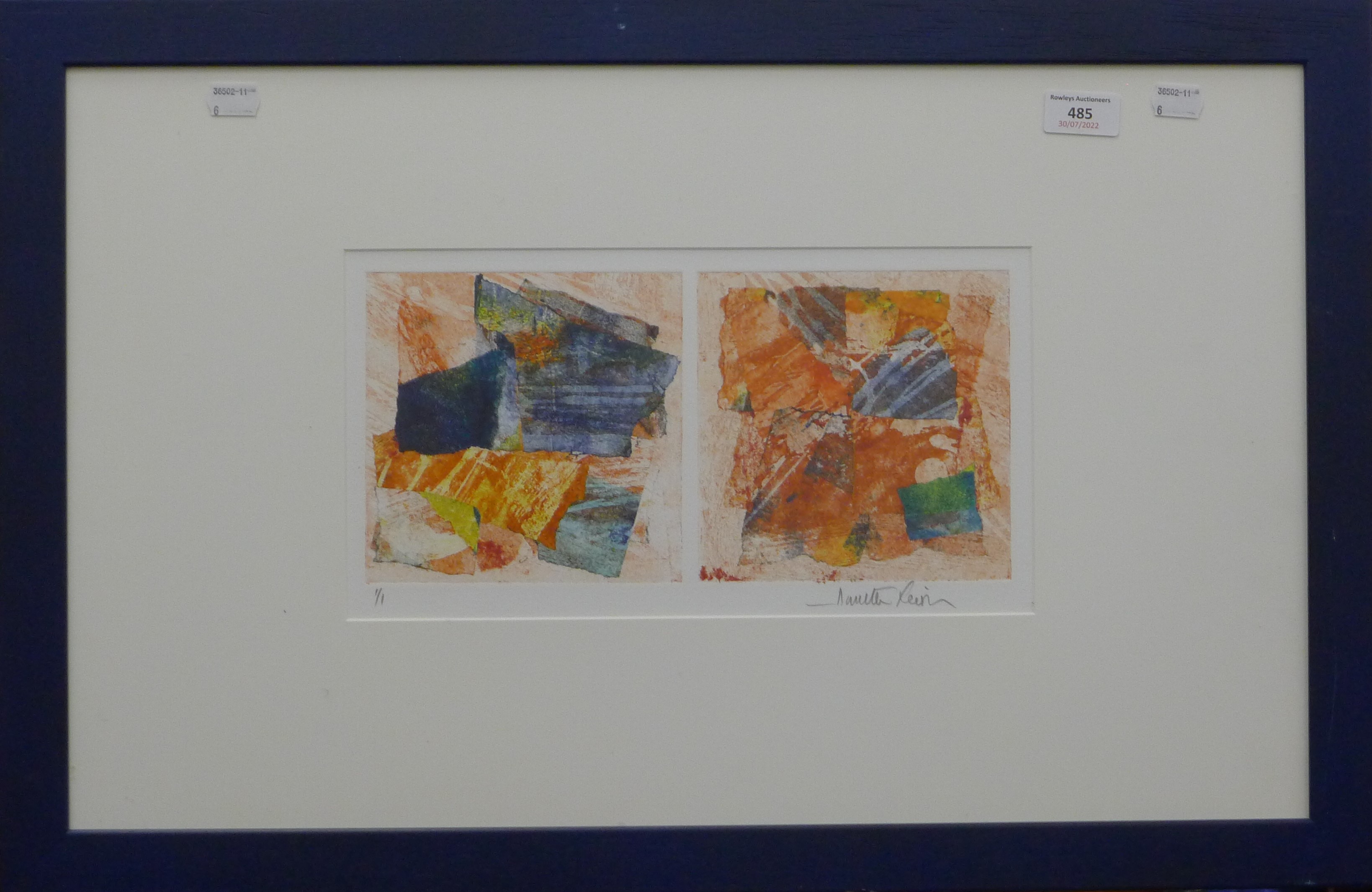 ANNETTE LEIVEN, An Abstract print, numbered 1/1, signed, framed and glazed. 34 x 18.5 cm. - Image 2 of 3