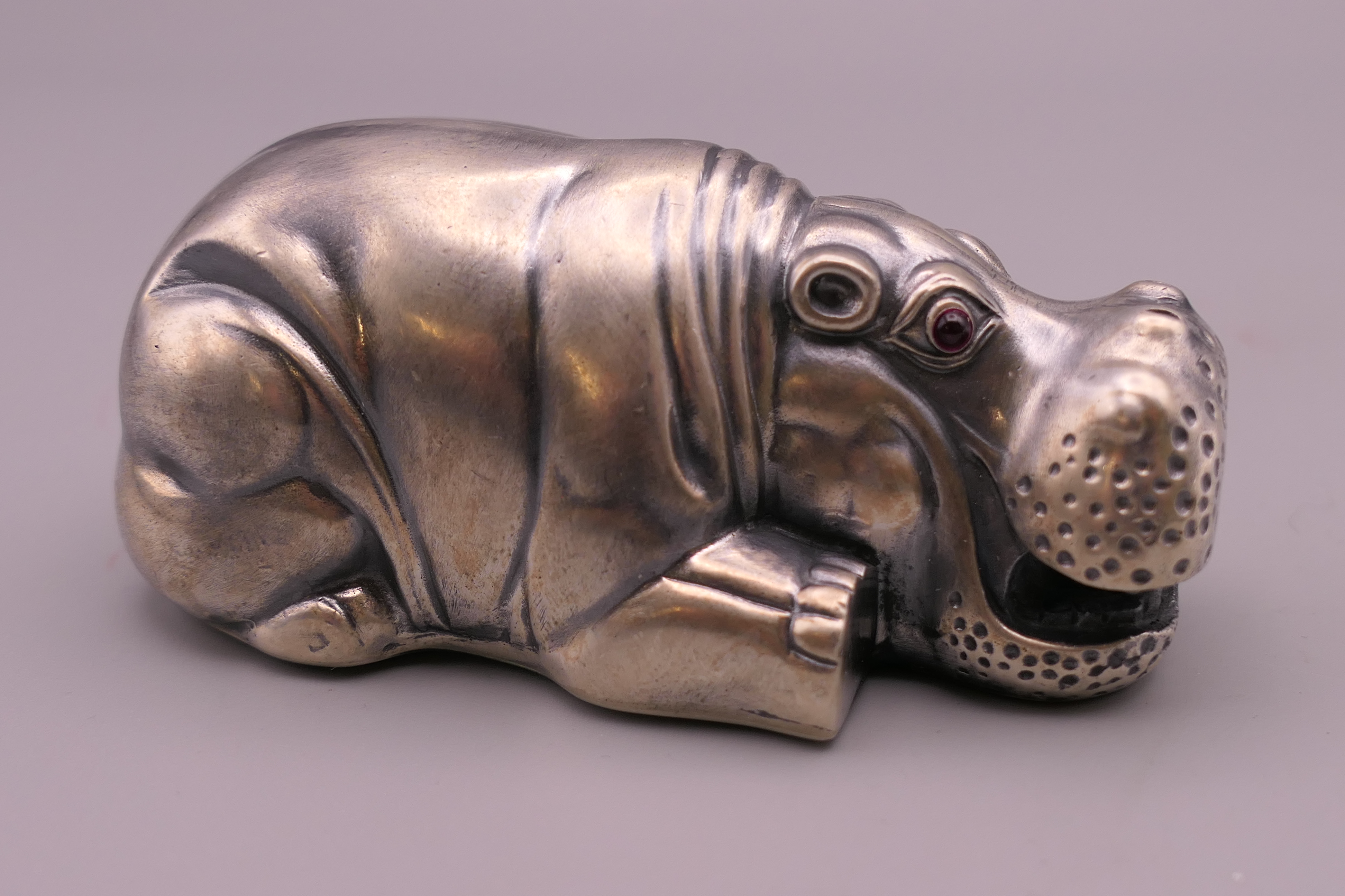 A silver model of a hippo, bearing Russian marks. 7.5 cm long. - Image 2 of 7