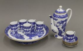 A Royal Worcester blue and white porcelain coffee set and tazza.