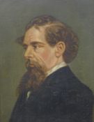 A Portrait of Charles Dickens, oil on board, unsigned, framed. 18.5 x 24 cm.