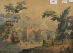 18TH/19TH CENTURY SCHOOL, Mountainous Landscape with Bridge, watercolour, framed and glazed. 39.