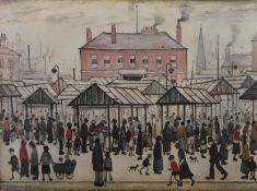 LAURENCE STEPHEN LOWRY RBA RA (1887-1976) British (AR), Market Scene in a Northern Town, print,