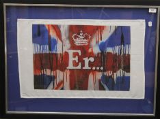 BANKSY, ER Tea Towel, framed and glazed. 88.5 x 67 cm overall.