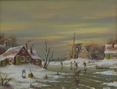 DUTCH SCHOOL, Winter Landscapes, a pair of oils on board, signed Kaiser, framed. 23.5 x 18.5 cm.