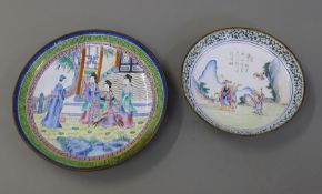 Two Canton enamel dishes. The largest 18.5 cm diameter.
