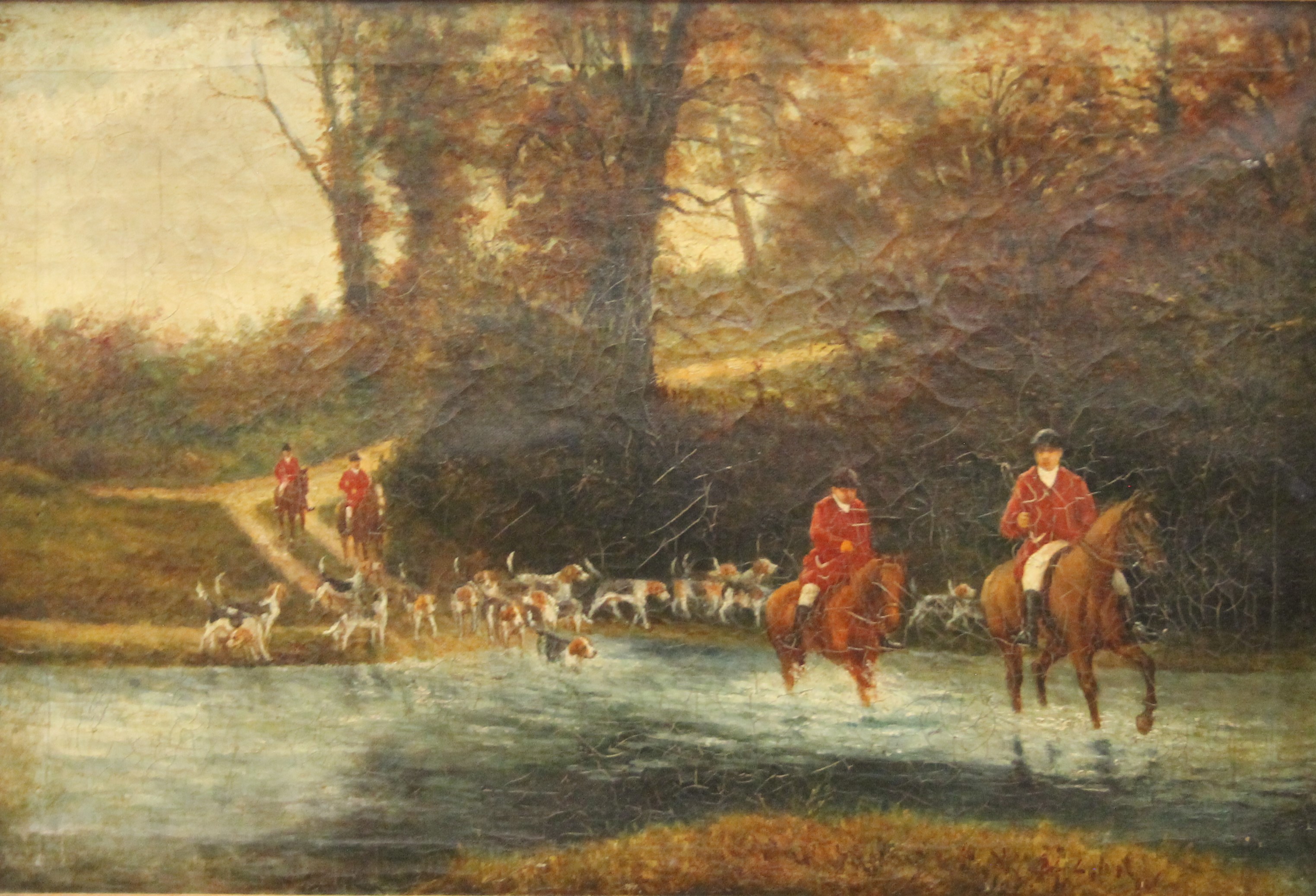 A pair of Hunting Scenes, oils on canvas, indistinctly signed, each framed. 59.5 x 40 cm. - Image 4 of 6
