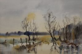 RONALD CRAMPTONS, Winter Light, Hoveton Fen, Norfolk, watercolour, signed, framed and glazed. 49.