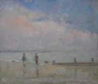 JOHN DENAHY, Walk on the Beach, oil on board, signed, framed. 53 x 46 cm.