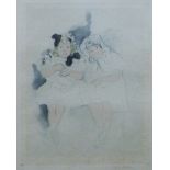 An etching of Two Young Children, indistinctly signed, framed and glazed. 32 x 40.5 cm.