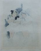 An etching of Two Young Children, indistinctly signed, framed and glazed. 32 x 40.5 cm.