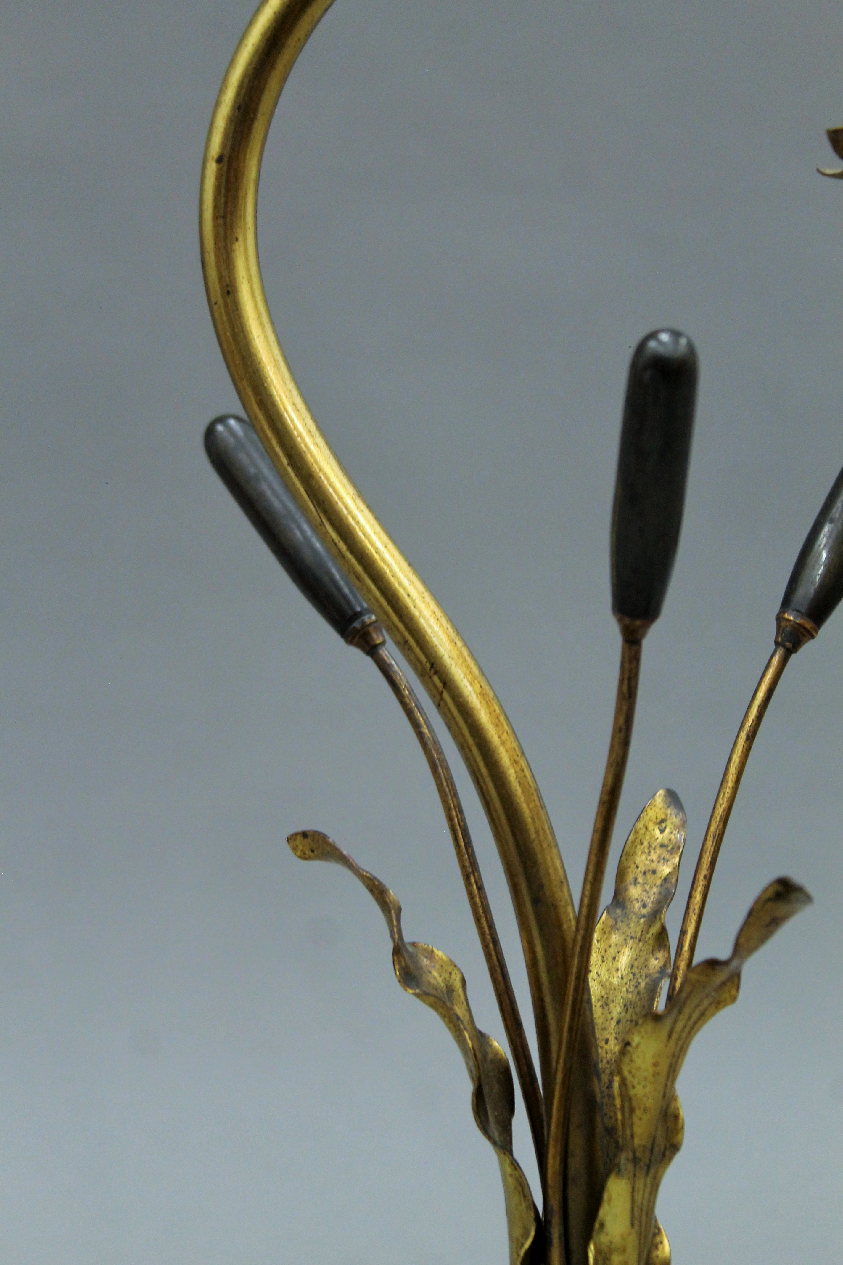 A Victorian brass bulrush design desk lamp, with moulded vaseline glass shade, - Image 3 of 3