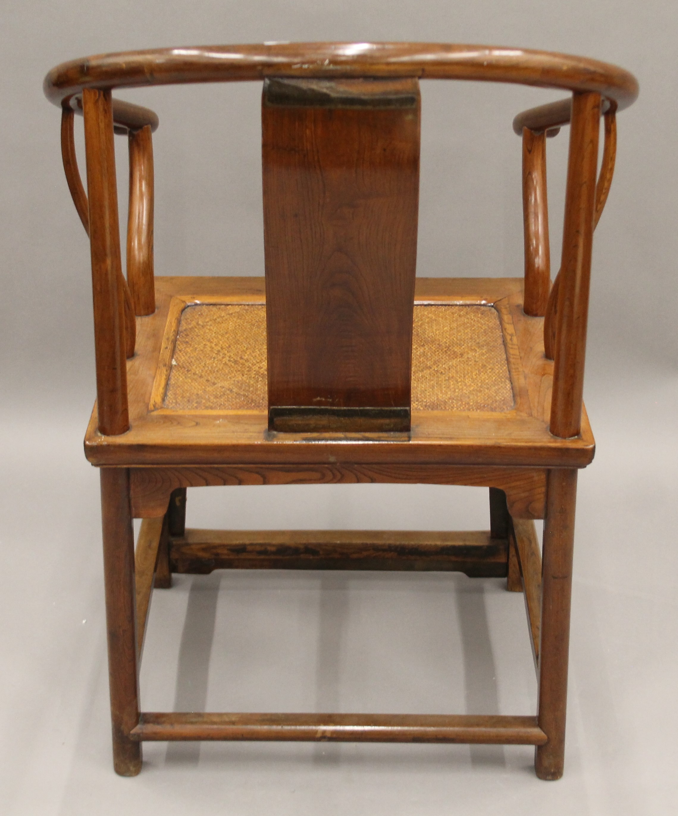 A 19th century Chinese carved elm open armchair. 64 cm wide. - Image 4 of 5