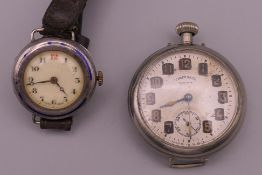 A ladies silver wristwatch, the reverse inscribed D James 2072145 W.A.A.F and another.