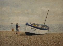 JEFFREY SLATER, Aldeburgh Beach, oil on board, framed. 60 x 44.5 cm.