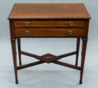 An Edwardian mahogany vacant cutlery canteen table. 76 cm wide.