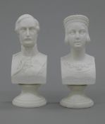 A pair of 19th century Parian busts of Queen Victoria and Prince Albert. 15.5 cm high.