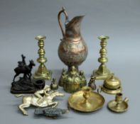 A quantity of miscellaneous items, including a cast brass horse and rider tractor mascot,