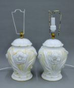 A pair of porcelain table lamps. 64 cm high overall.