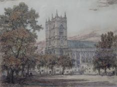 JOHN FULLWOOD, Westminster Abbey, etching, framed and glazed. 57 x 44 cm.