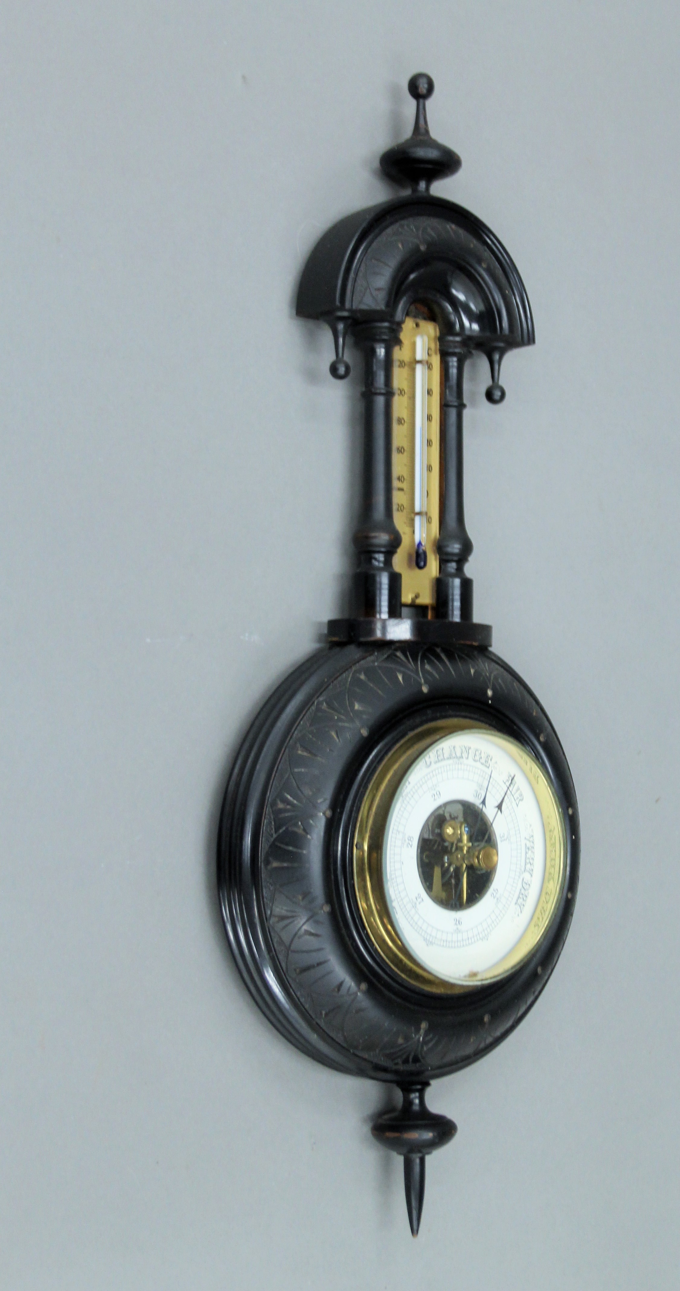 A Victorian ebonised aneroid barometer. 45 cm high. - Image 2 of 4