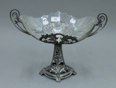 A WMF Art Nouveau glass mounted table centre fruit bowl. 28 cm high.