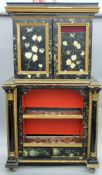 An unusual Victorian lacquered side cabinet, decorated with birds amongst foliage.