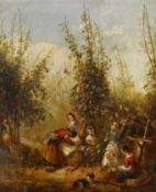 ENGLISH SCHOOL, Hop Pickers, oil on canvas, framed. 18 x 22 cm.