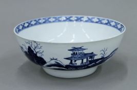 A 1st period hand painted blue and white Worcester porcelain bowl, Precipice pattern,