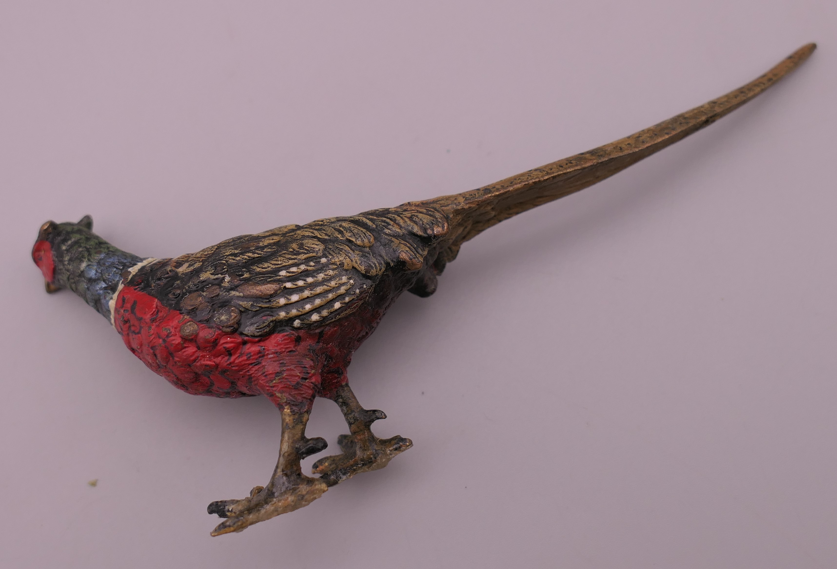 A cold painted bronze model of a pheasant. 13 cm long. - Image 2 of 5