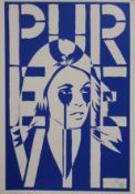 PURE EVIL, Girl in Blue and White, print, signed, unframed. 35 x 50 cm.