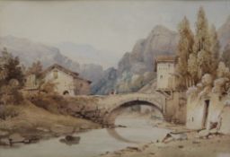 H HILL, Continental Bridge in Landscape, watercolour, signed and dated 1841, framed and glazed.