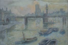 CLAUDE MARKS (1899-1915) French, The Thames with Views of the Houses of Parliament and Big Ben,