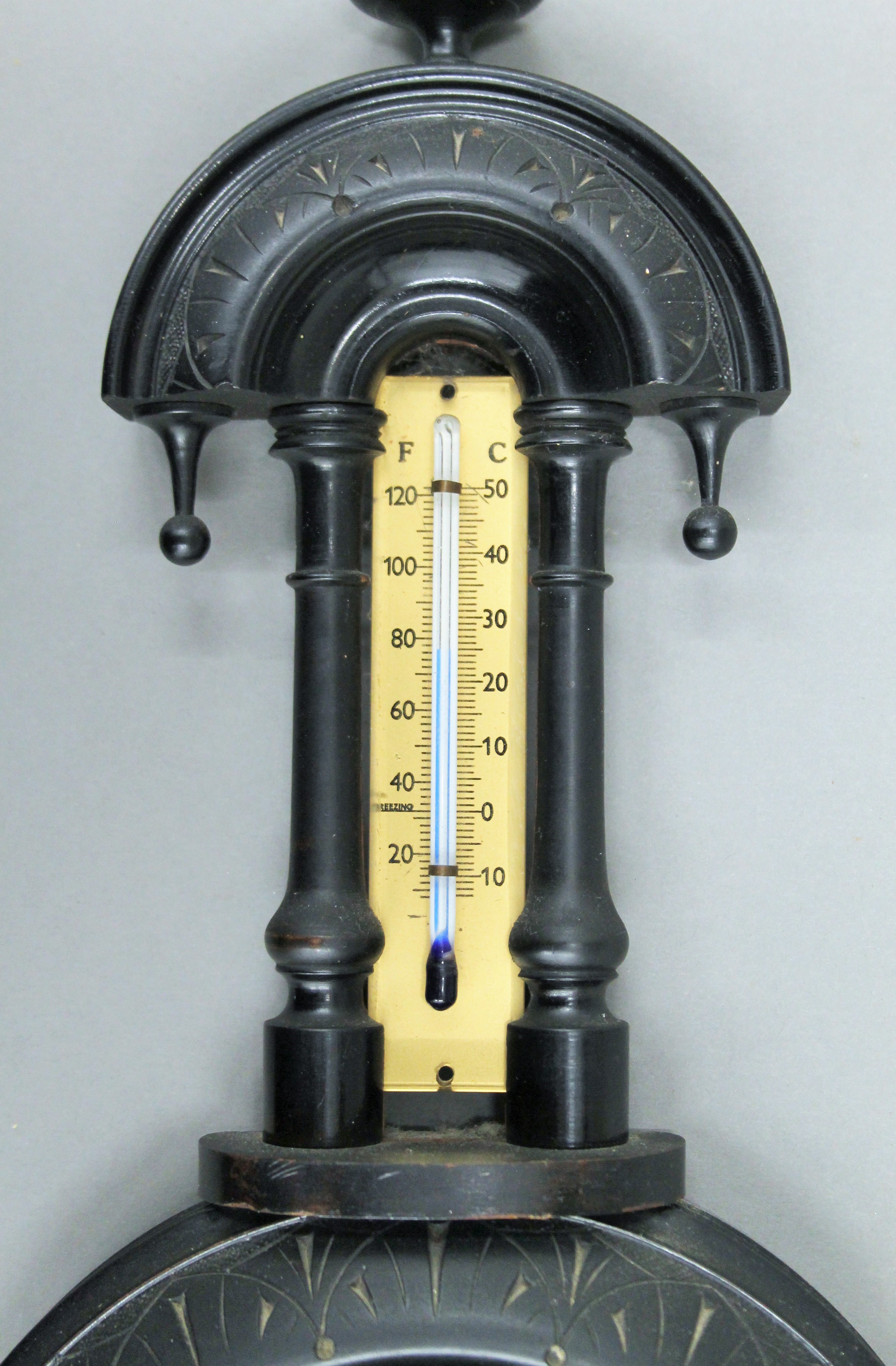 A Victorian ebonised aneroid barometer. 45 cm high. - Image 3 of 4