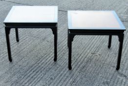 A pair of Chinese style square form coffee tables. 66 cm square.