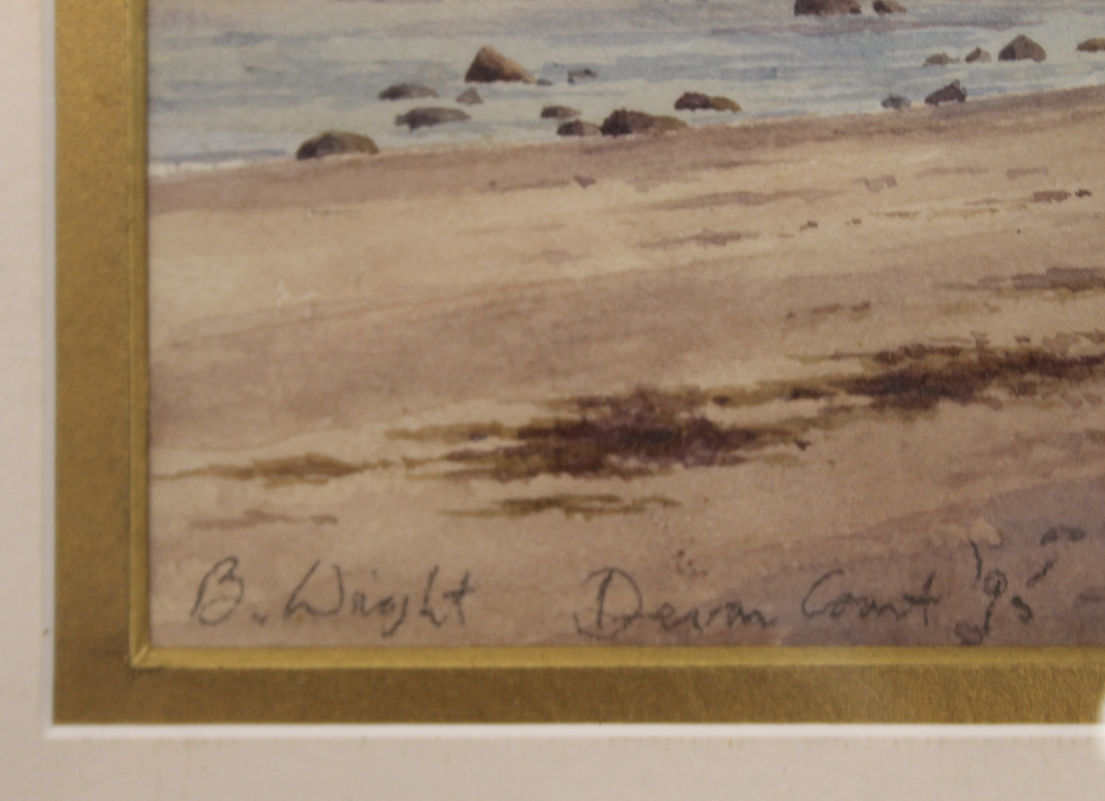 BERTRAM WRIGHT, Devon Coast, watercolour, signed, framed and glazed. 24.5 x 16.5 cm. - Image 3 of 3