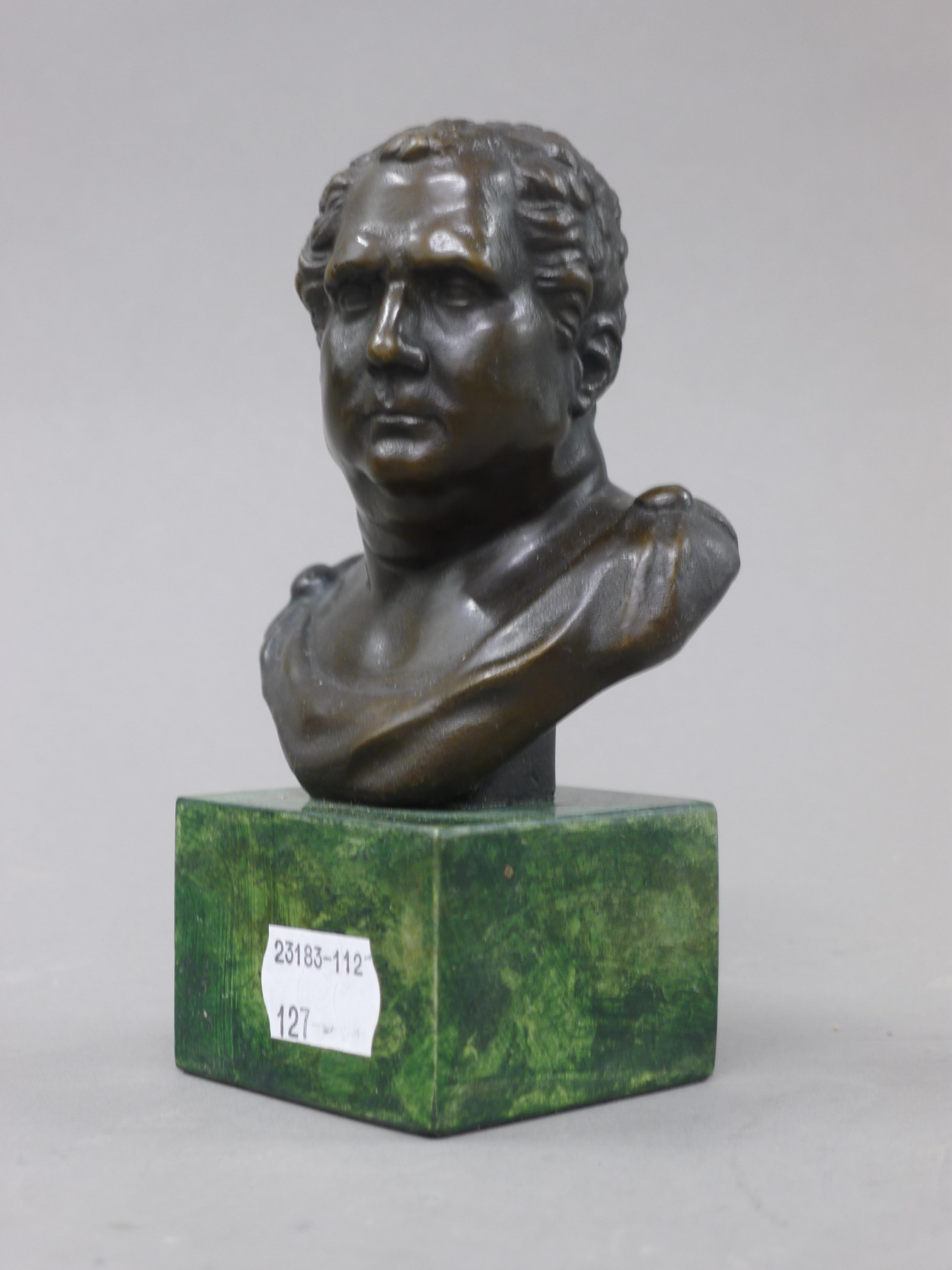 A small bronze bust on a marble plinth. 14 cm high. - Image 2 of 3