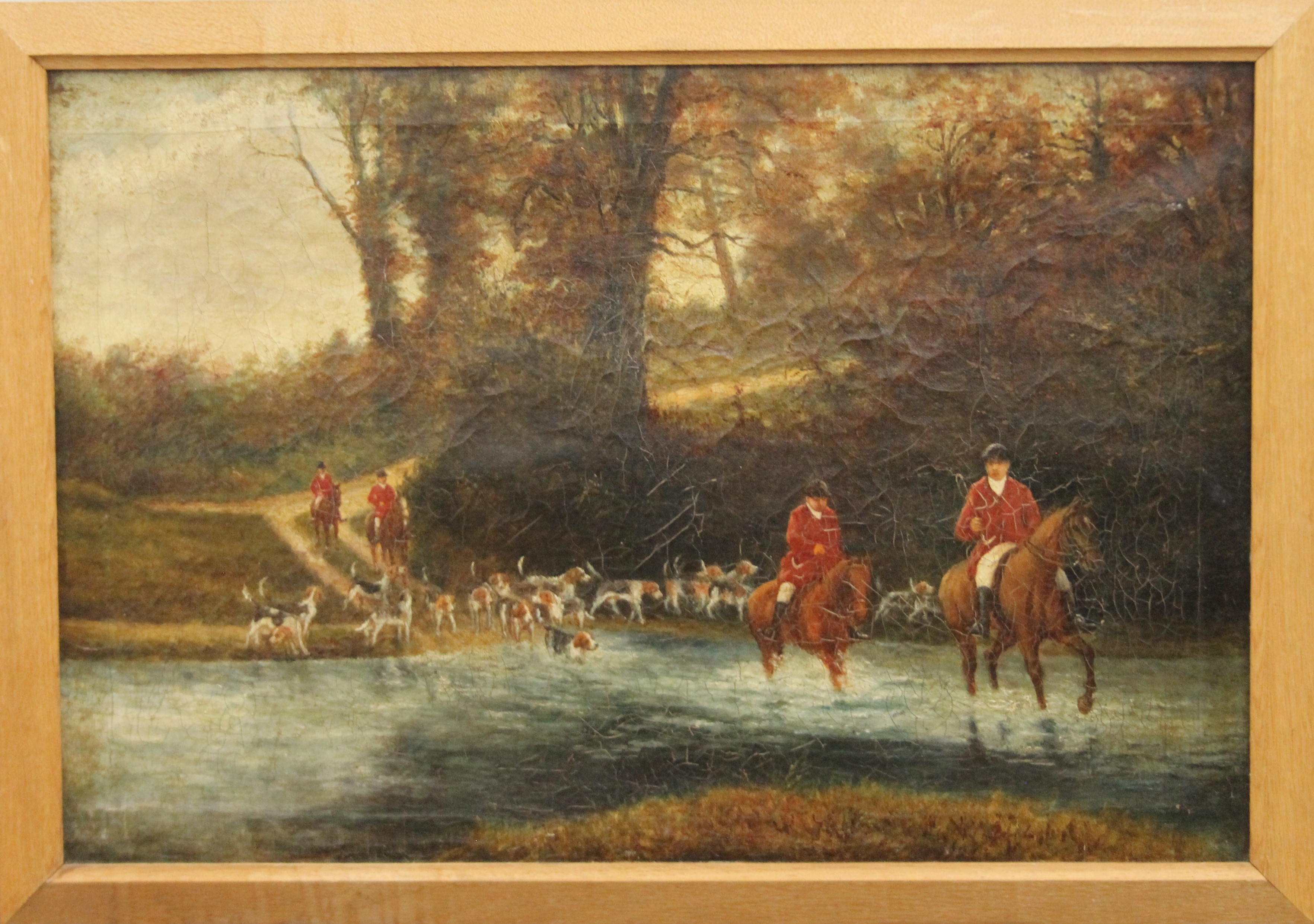 A pair of Hunting Scenes, oils on canvas, indistinctly signed, each framed. 59.5 x 40 cm. - Image 5 of 6